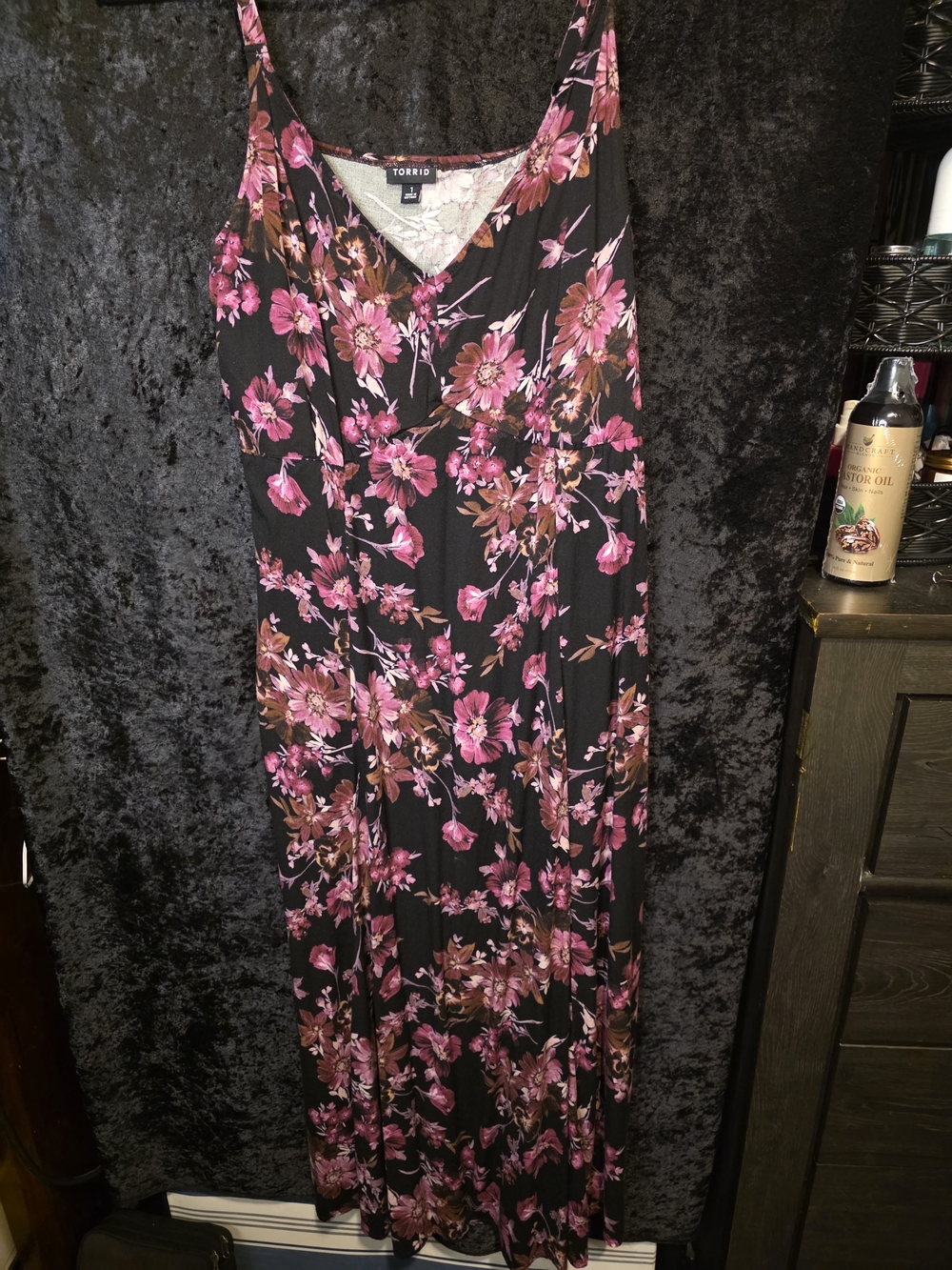 Torrid Black Maxi Dress with Pink Floral Print - Picture 1 of 3